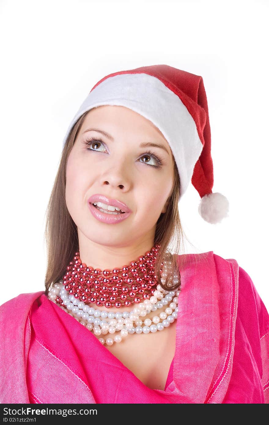 Young Beautiful Girl In Santa Claus Hat