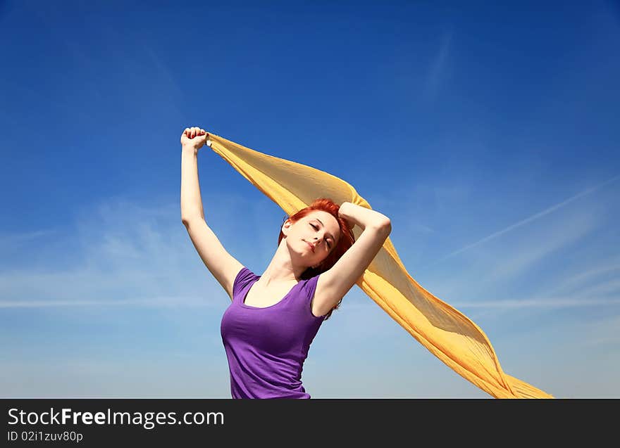 Girl With Silk At Outdoor.