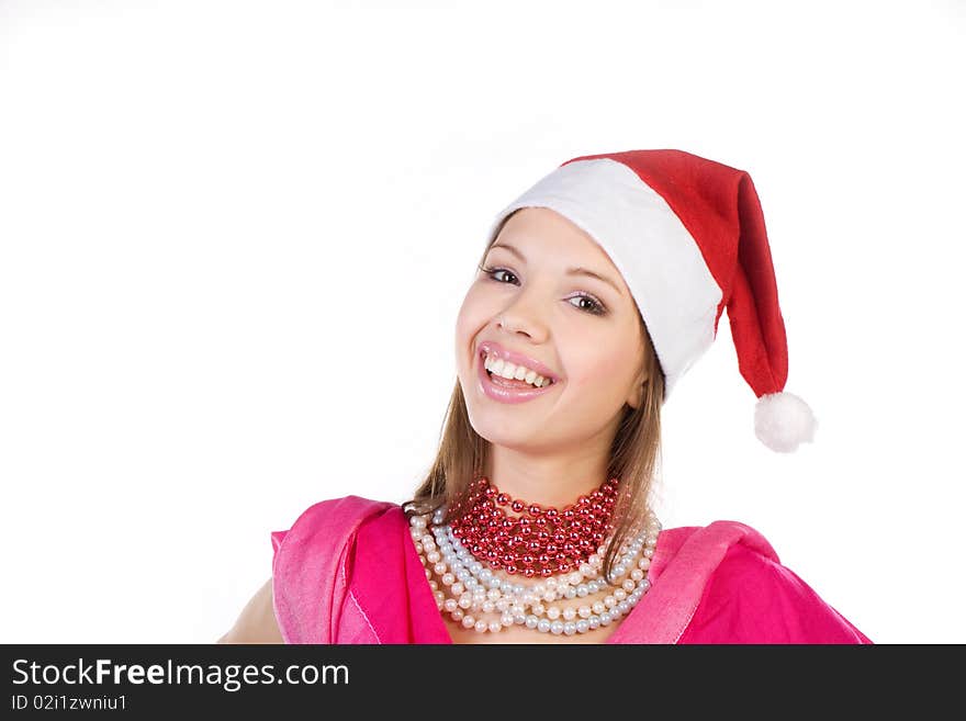 Young beautiful girl in Santa Claus hat. Young beautiful girl in Santa Claus hat