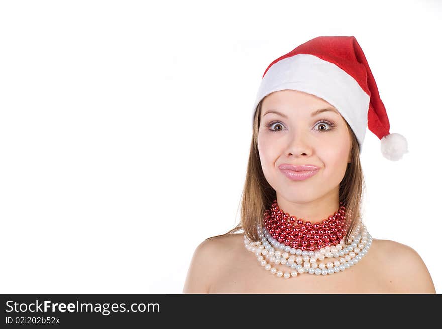 Young beautiful girl in Santa Claus hat