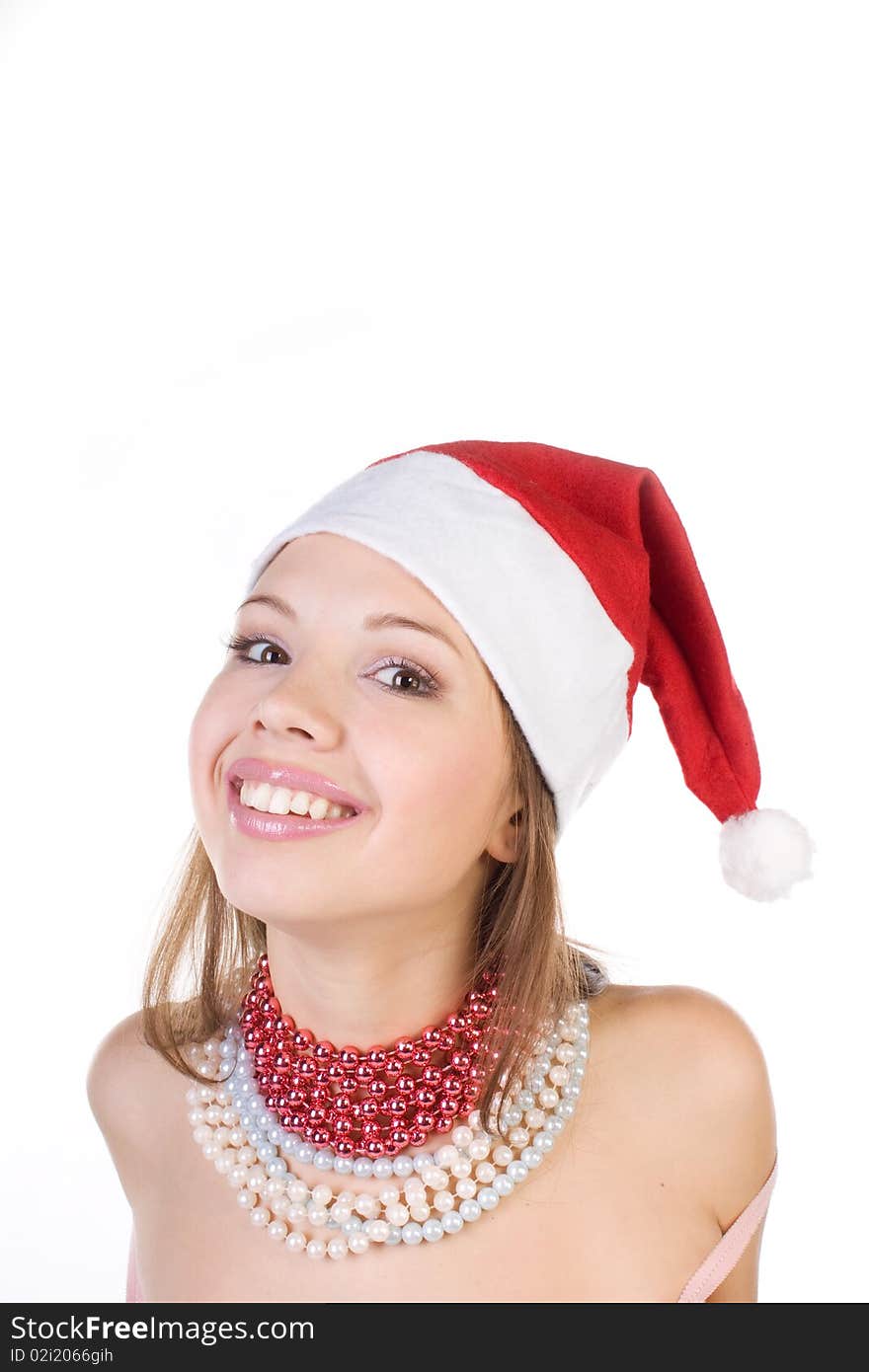 Young beautiful girl in Santa Claus hat