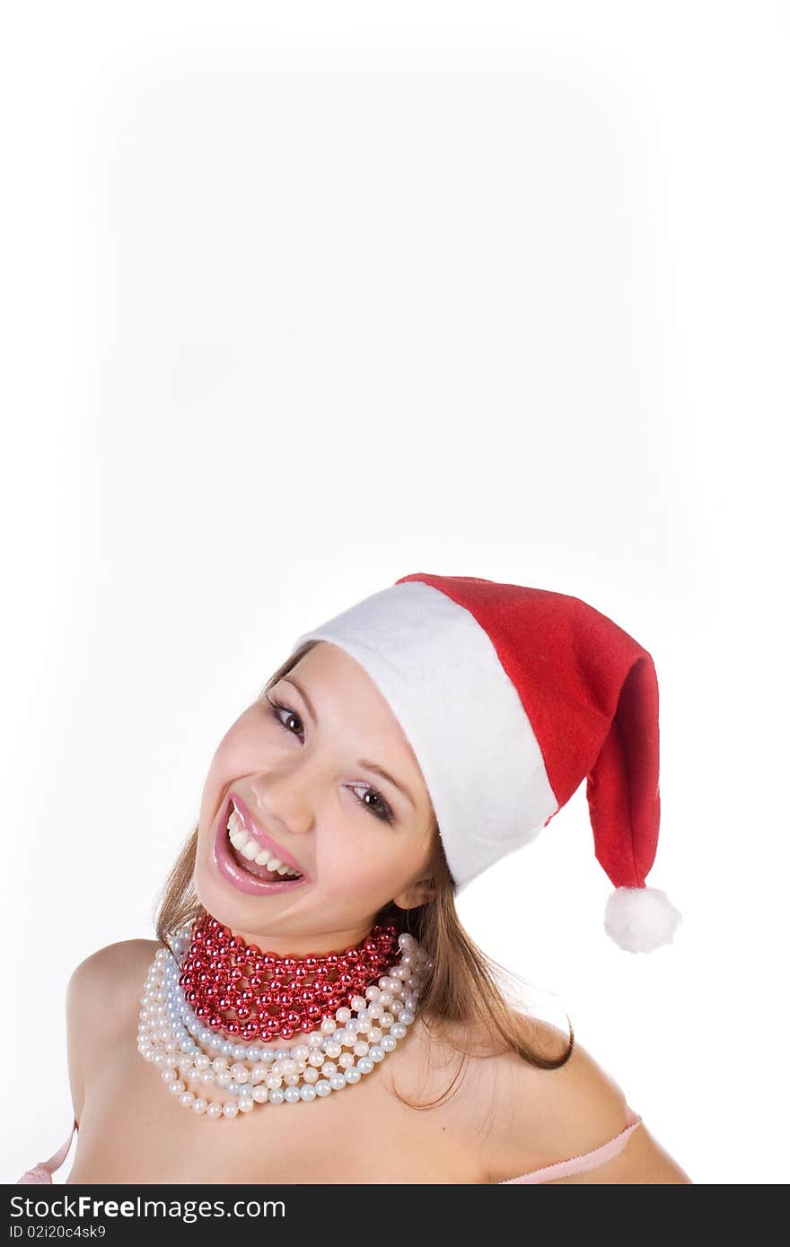 Young beautiful girl in Santa Claus hat