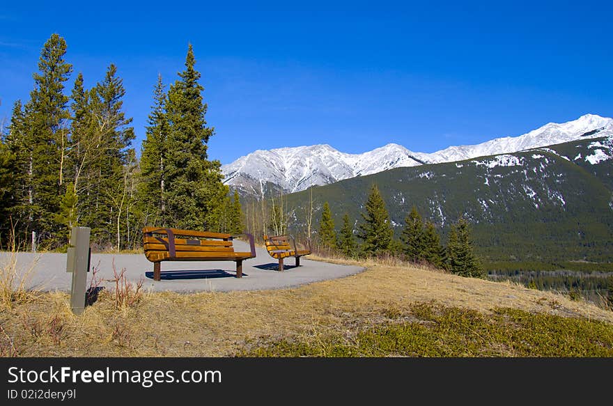 Two Park Benches used for Overlooking the Mountain view