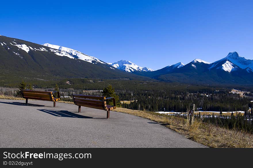 Two Park Benches used for Overlooking the Mountain view