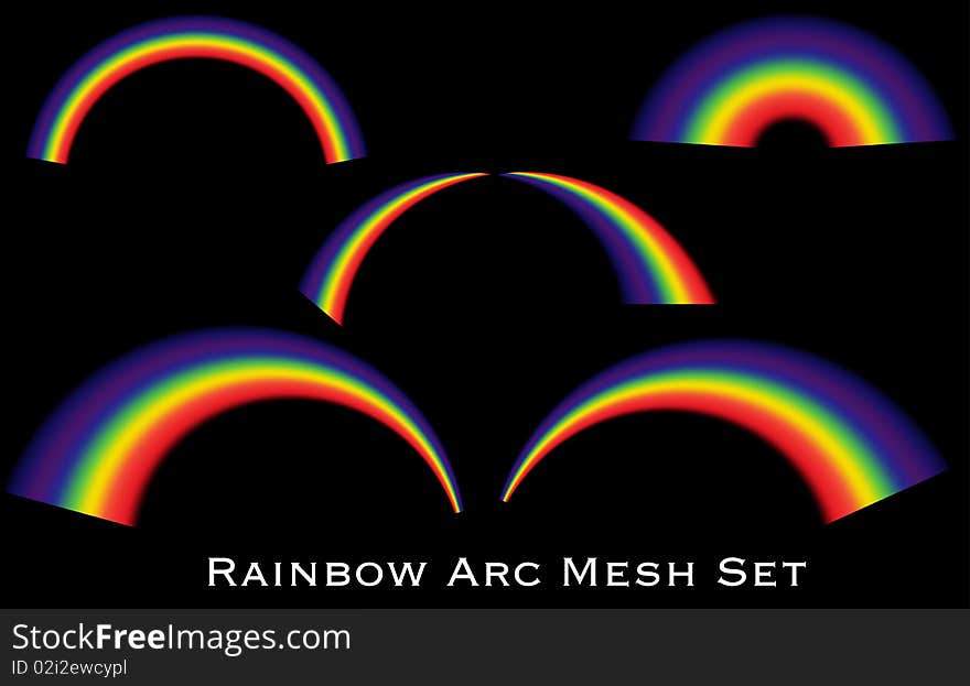 Collection of rainbow arcs on black background. Collection of rainbow arcs on black background.