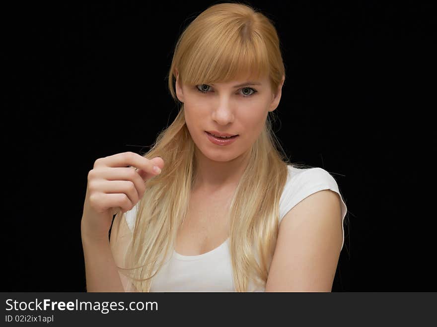 Fashionable woman on black background