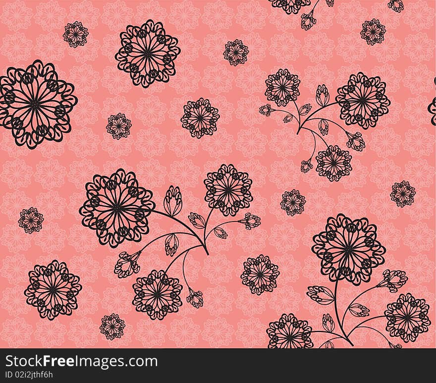 Black openwork flowers on pink background