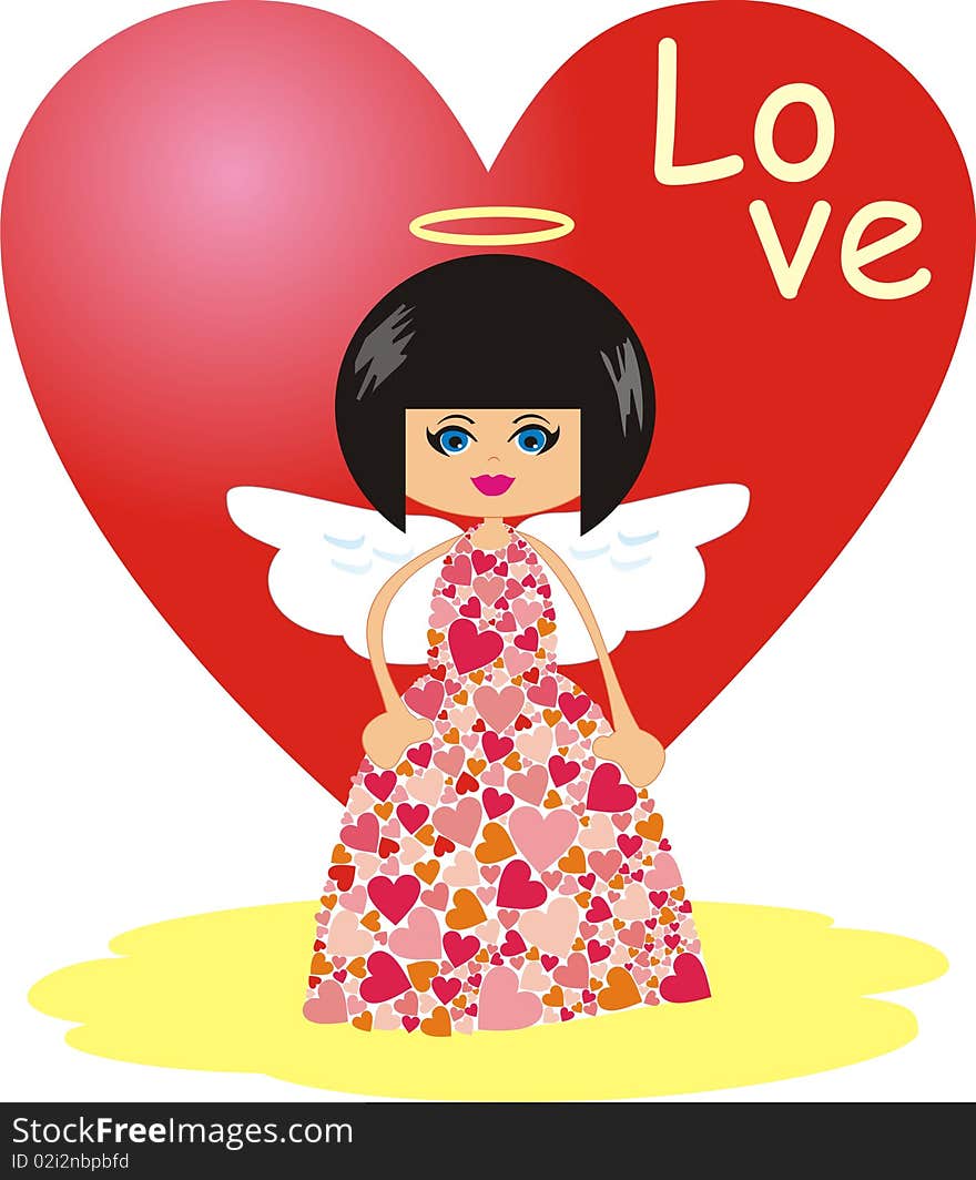 Isolated illustration of angel in a dress from hearts