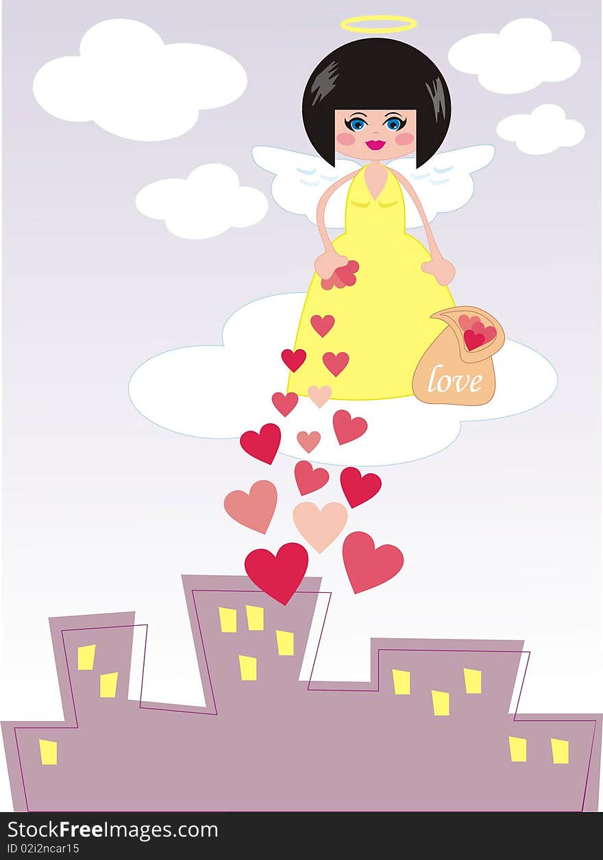 Illustration of angel giving love in sity