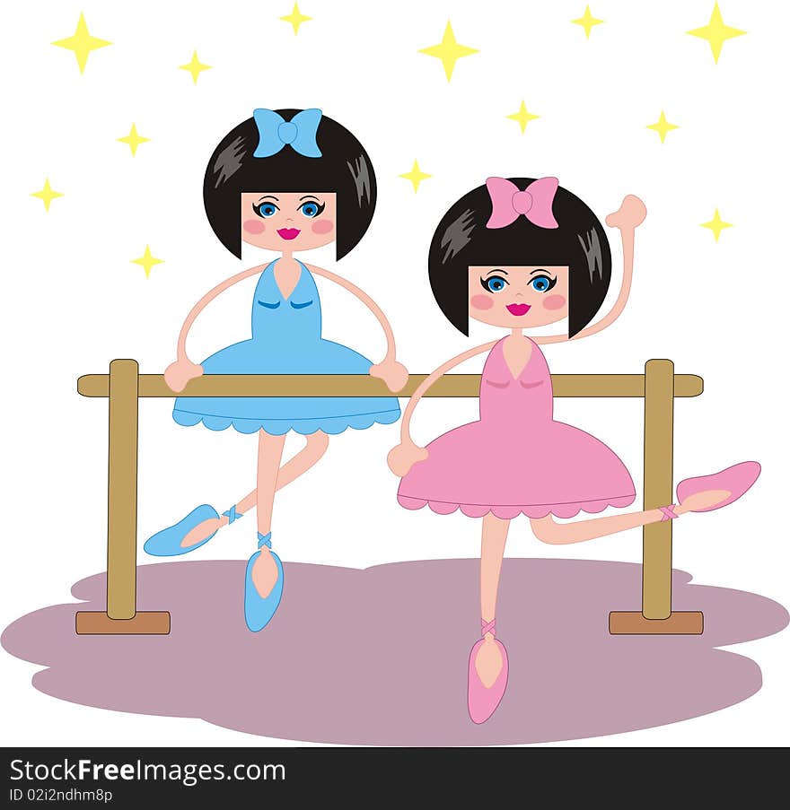 Cartoon illustration of dancing ballerinas