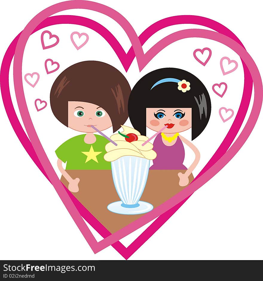 Enamoured in café - cartoon isolated illustration