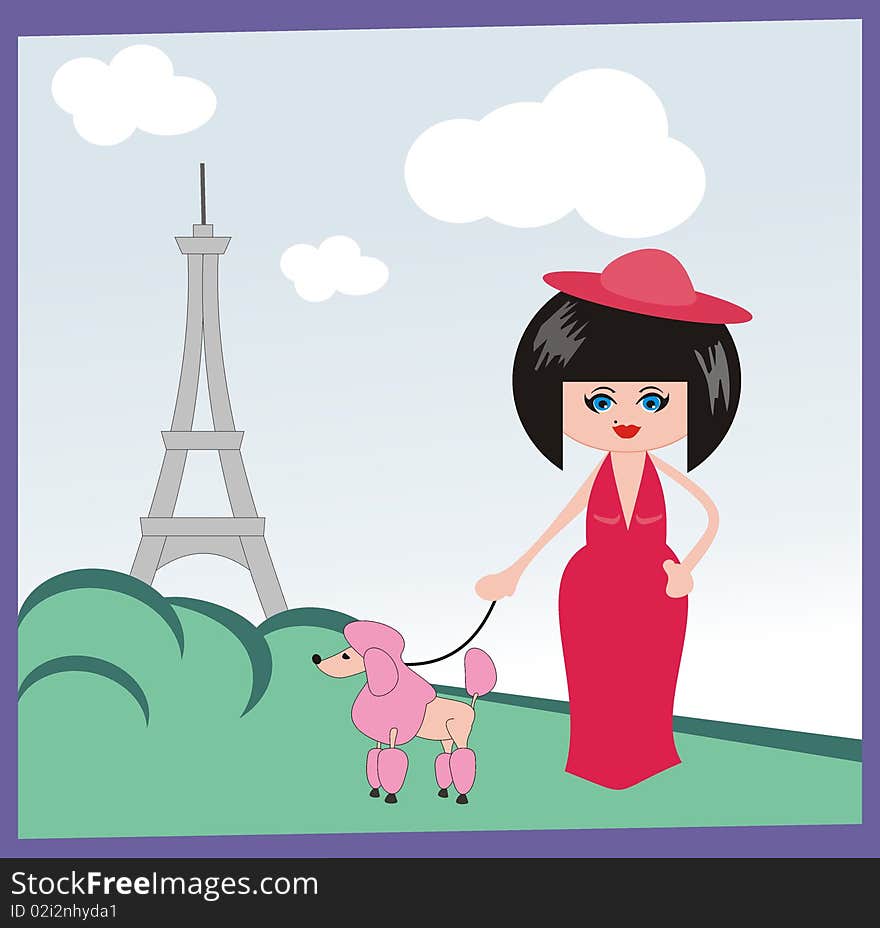 The lady in Paris - comics cartoon vector illustration