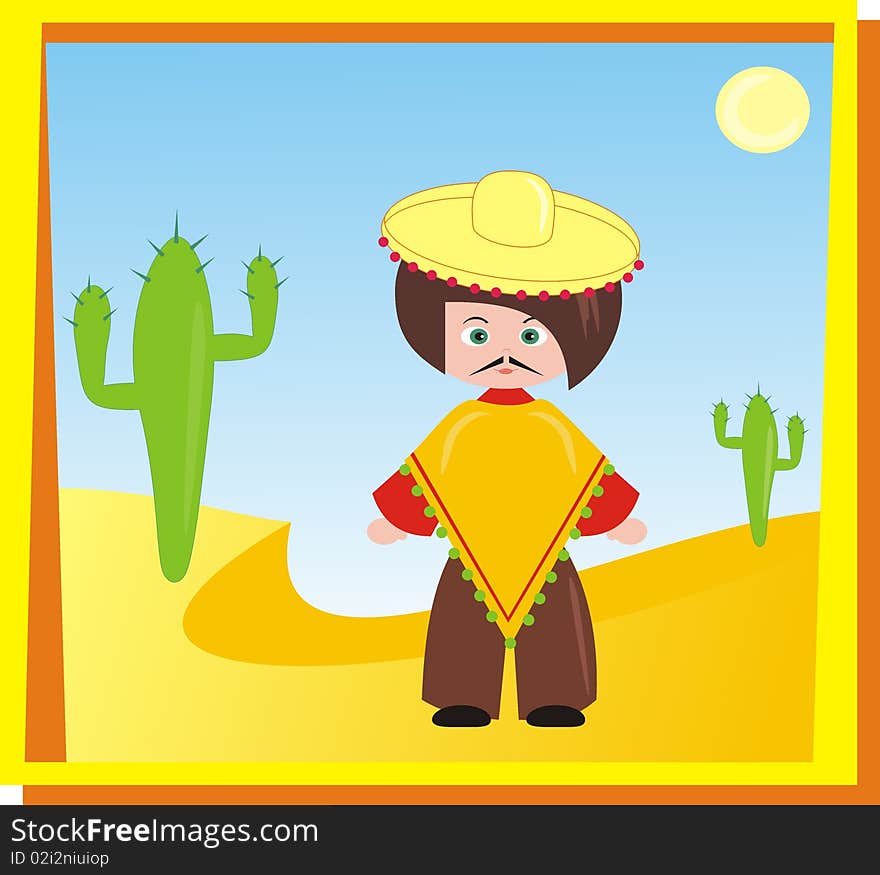 Mexican man in desert - cartoon illustration