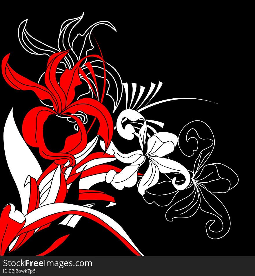 Decorative background with red and white flowers