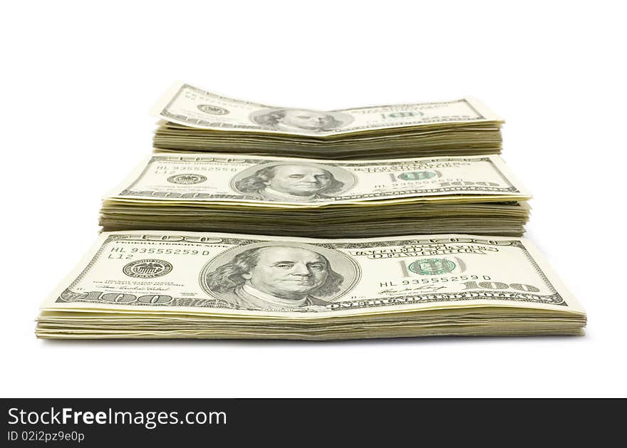 Pack of dollars isolated  on white background. Pack of dollars isolated  on white background