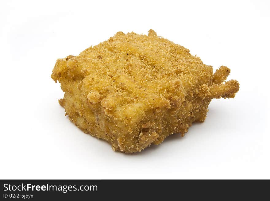 Breaded fried dough on a white background