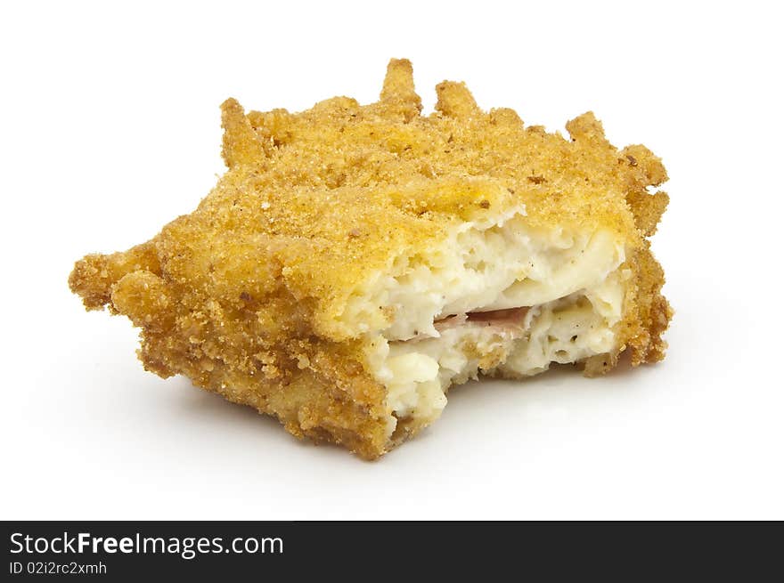 Breaded fried dough on a white background