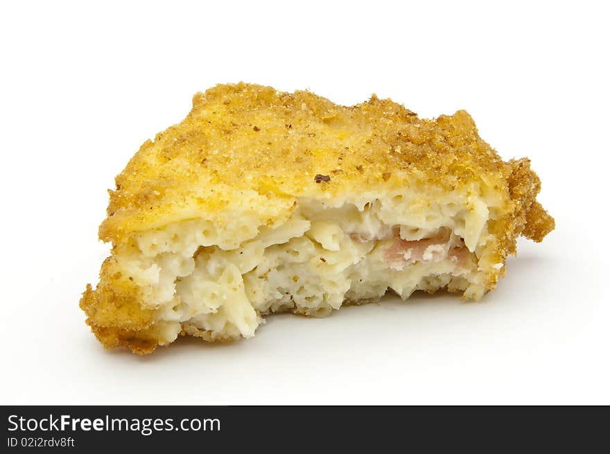 Breaded fried dough on a white background