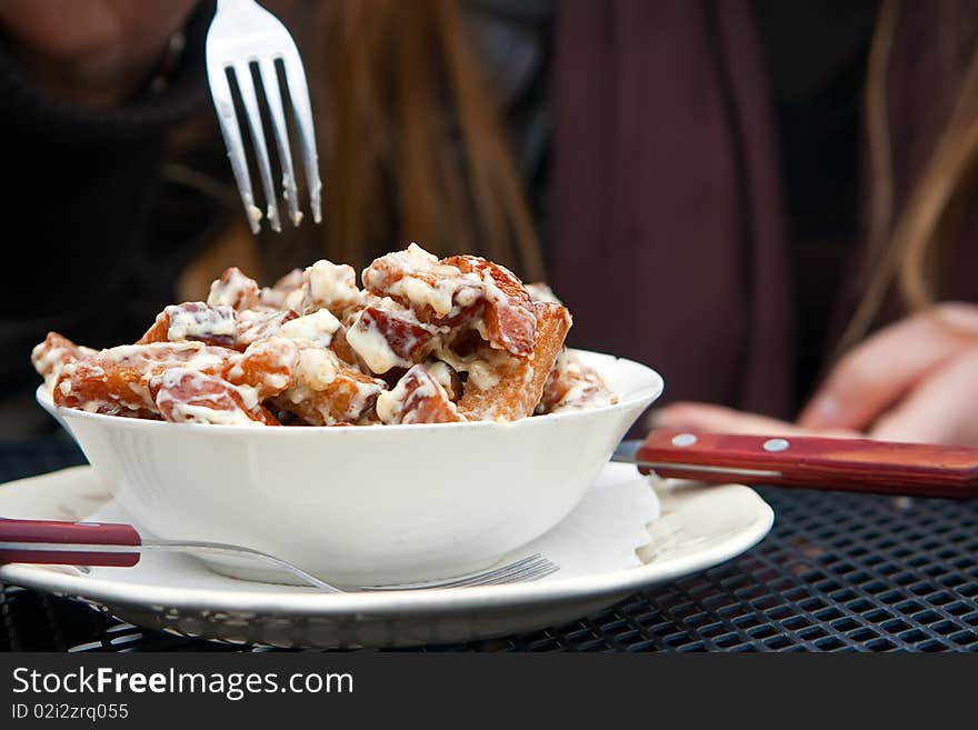 Traditional snacks for beer - fried pieces of bread with cheese. Traditional snacks for beer - fried pieces of bread with cheese