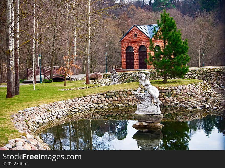 Beautiful view in the park Belmontas in Vilnius - capital of Lithuania