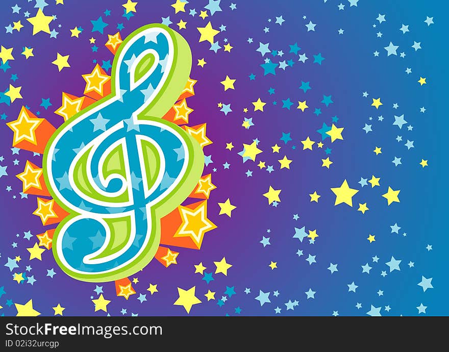 A musical background with a treble clef and stars. Vector illustration for use as a filer or poster. A musical background with a treble clef and stars. Vector illustration for use as a filer or poster.