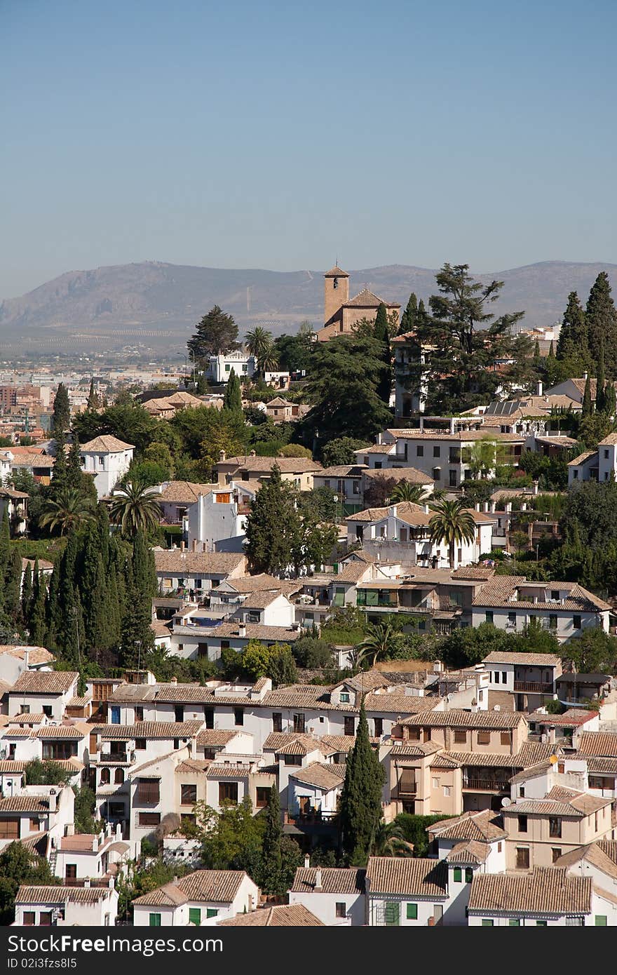 Cityscape with view on the roofs in european city