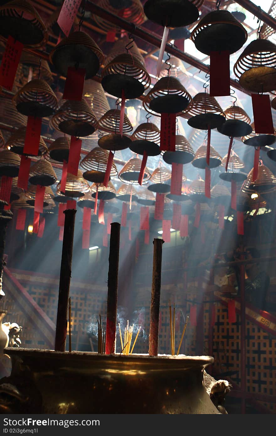 Incense, giant incense and the incense tower in the temple