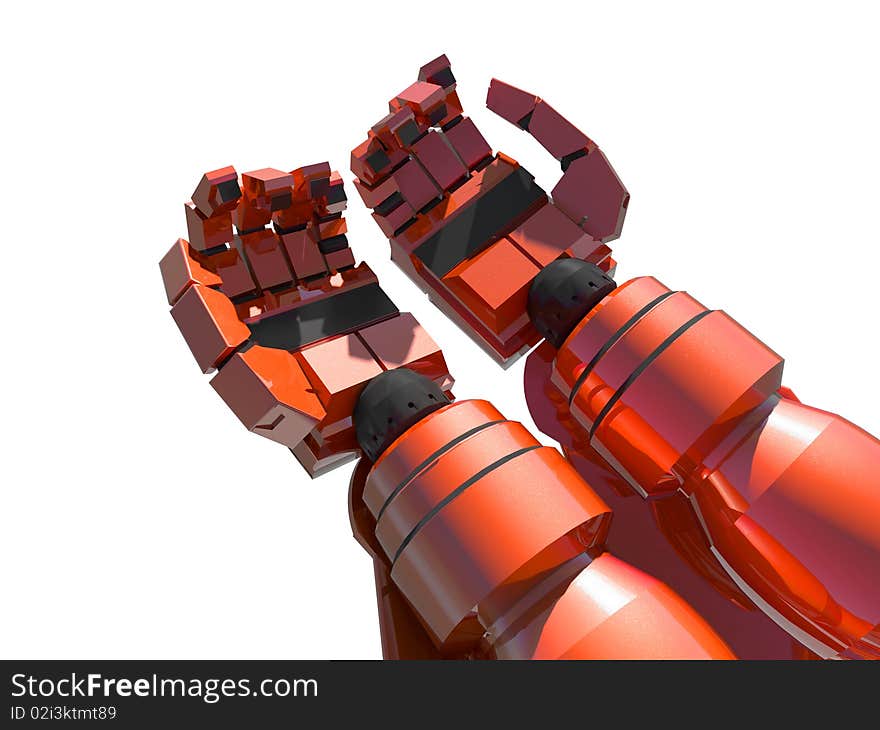 Realistic illustration of two robotic hands isolated on white. Realistic illustration of two robotic hands isolated on white