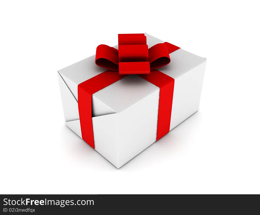 Gift. White box with ribbon isolated on white background. High quality 3d render.