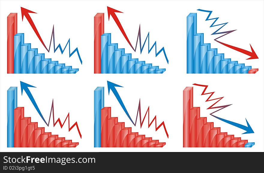 3d business chart diagram percent profit schedule share table work, 3D ascending/descendending chart over white background, blue and red chart. 3d business chart diagram percent profit schedule share table work, 3D ascending/descendending chart over white background, blue and red chart