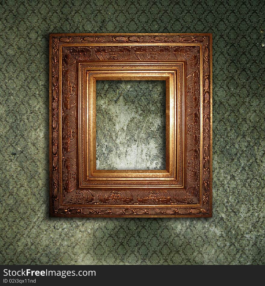 Golden Frame On A Green Wallpaper