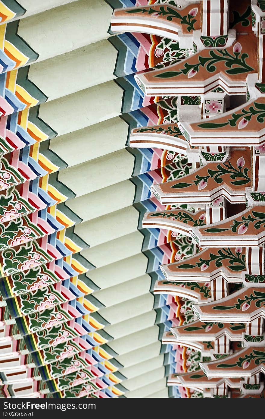 Traditional ancient building decoration in North Korea. Traditional ancient building decoration in North Korea.