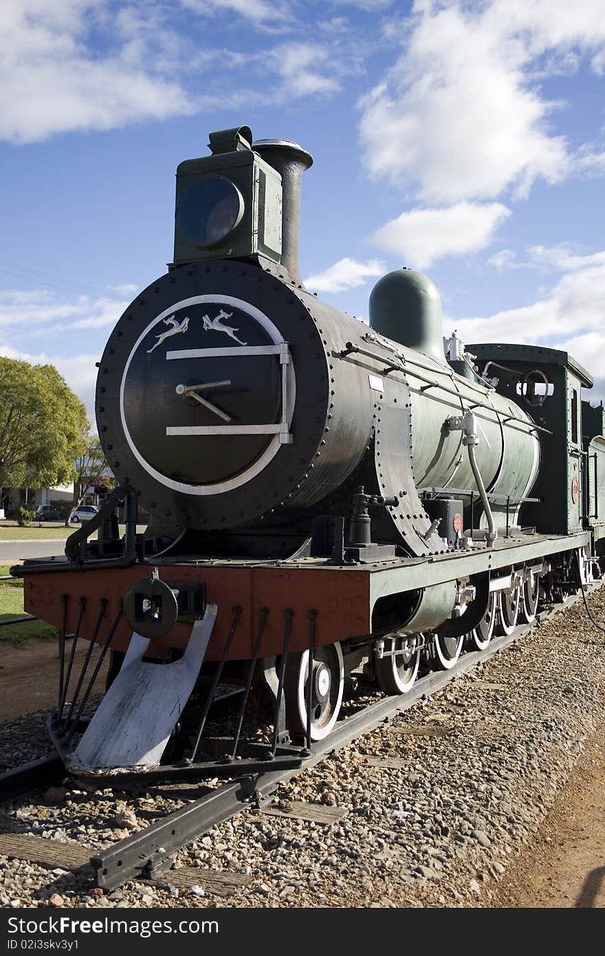 Old train locomotive used as a monument. Old train locomotive used as a monument