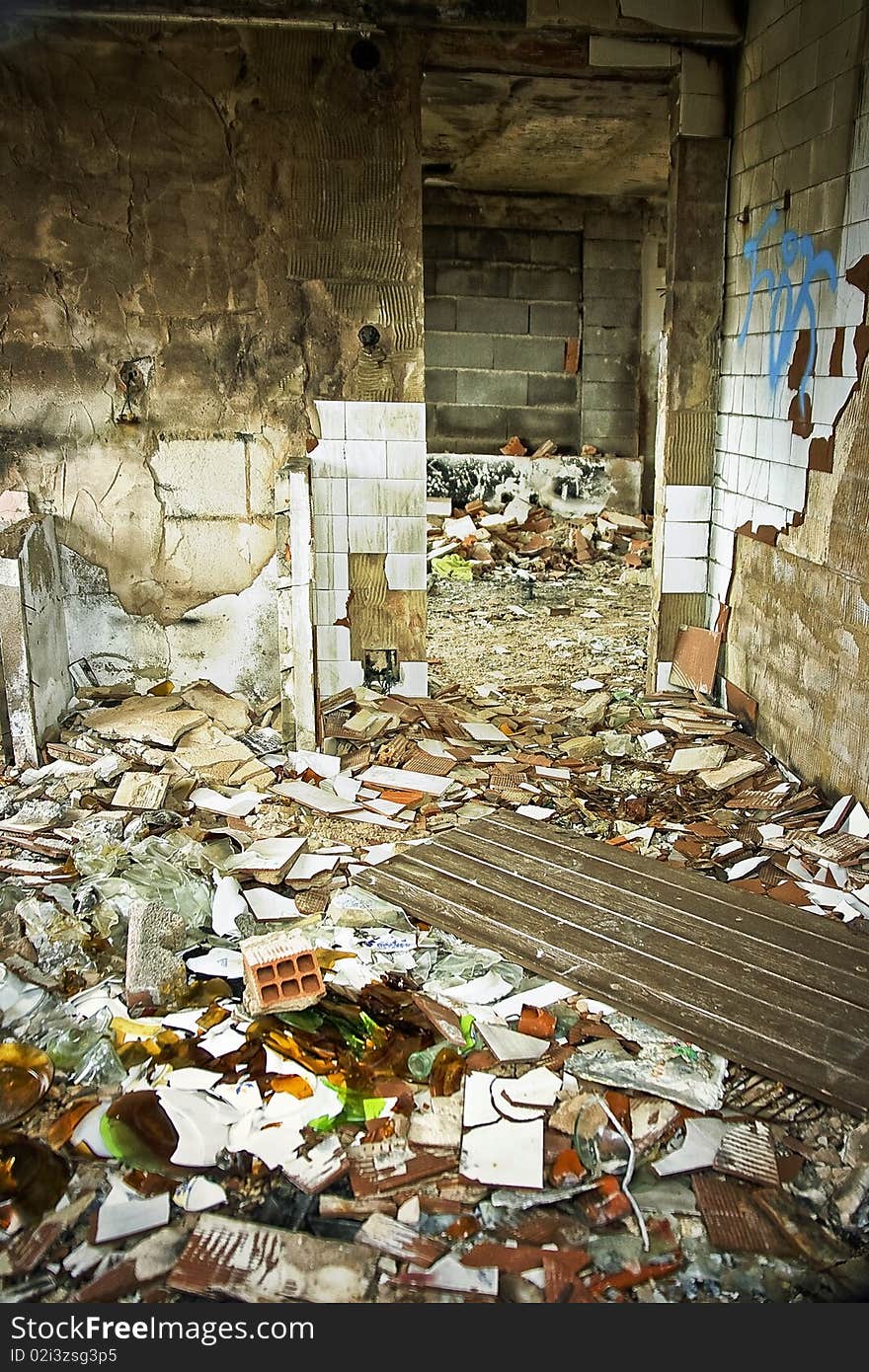 An image of a very old and  destroyed house. An image of a very old and  destroyed house