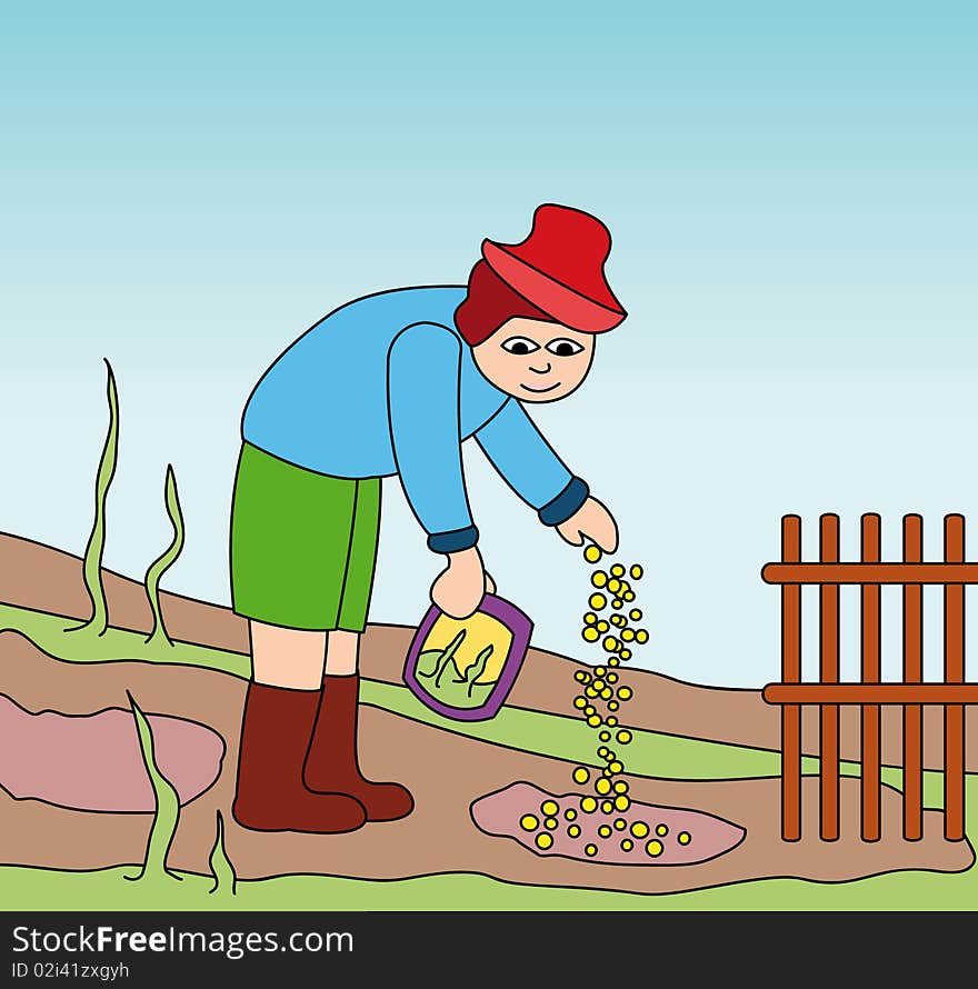 Farmer Working On Field