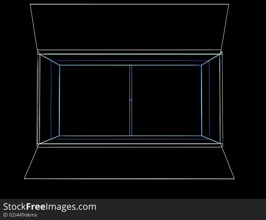 Open box. Done in luminous lines on a black background