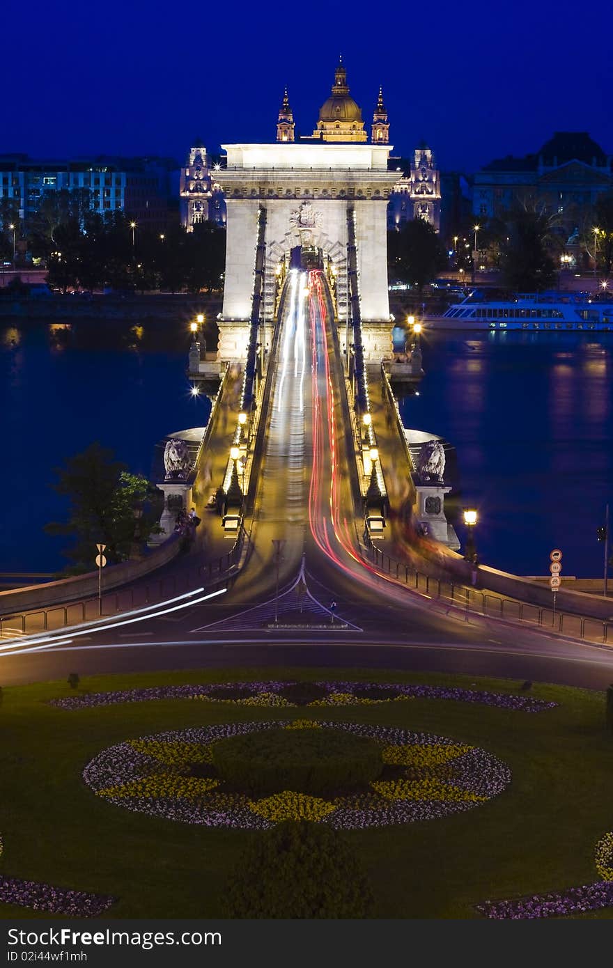 Budapest, with beautiful night lighting and bridges.