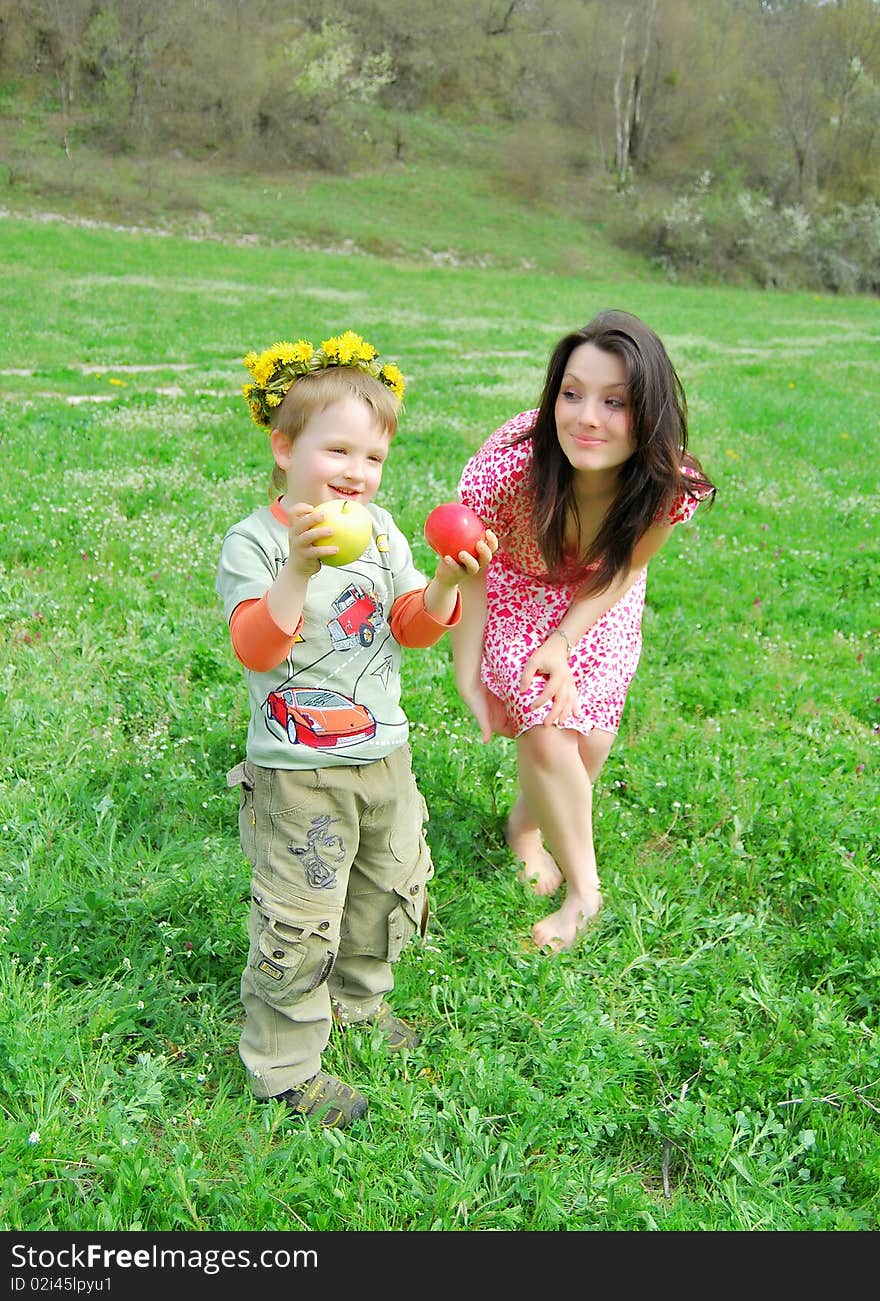 Mum And The Son On A Walk