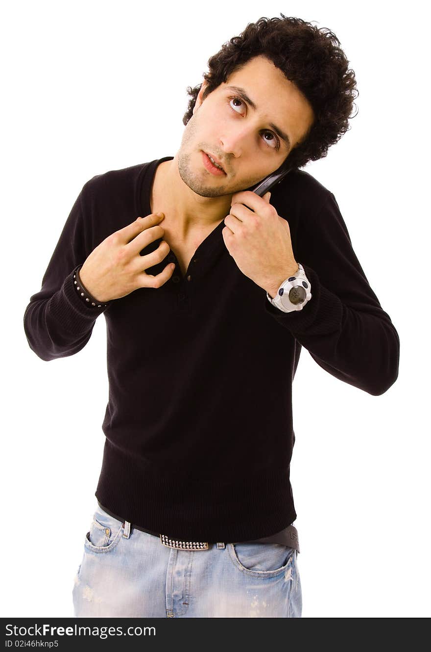 Young man on the phone, isolated on white background