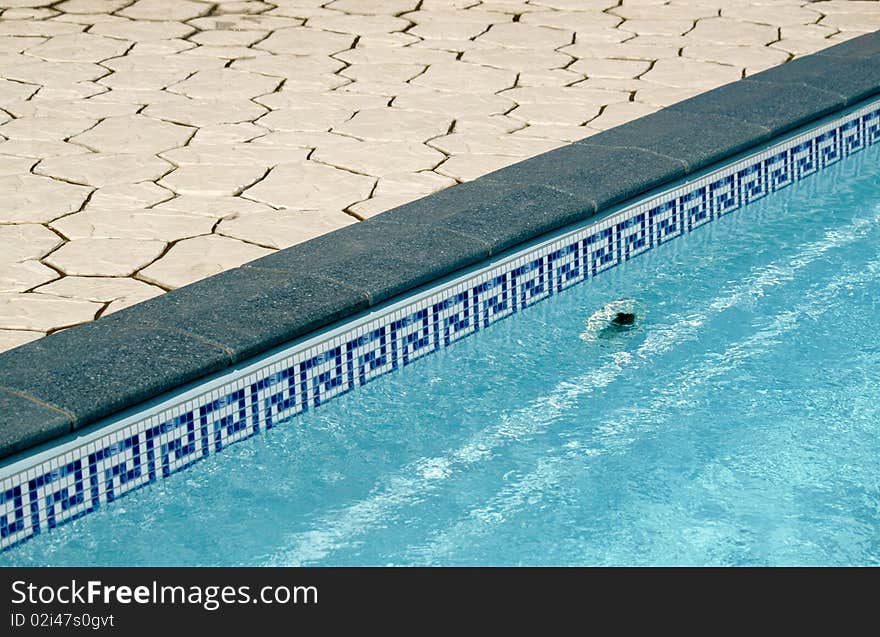 Border between pool and a lawn in an aquapark