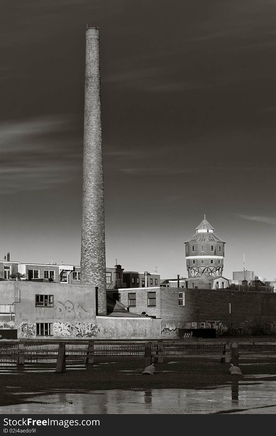 Old water tower and factory