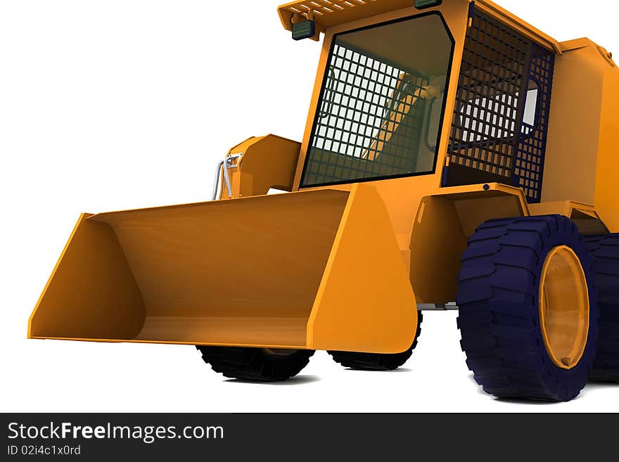 Orange Bulldozer on wheels isolated on white