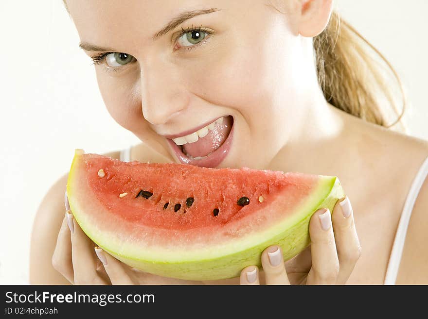 Portrait of woman with melon