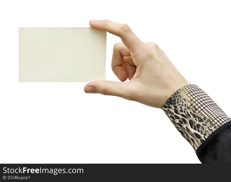 A card blank in a hand on the white