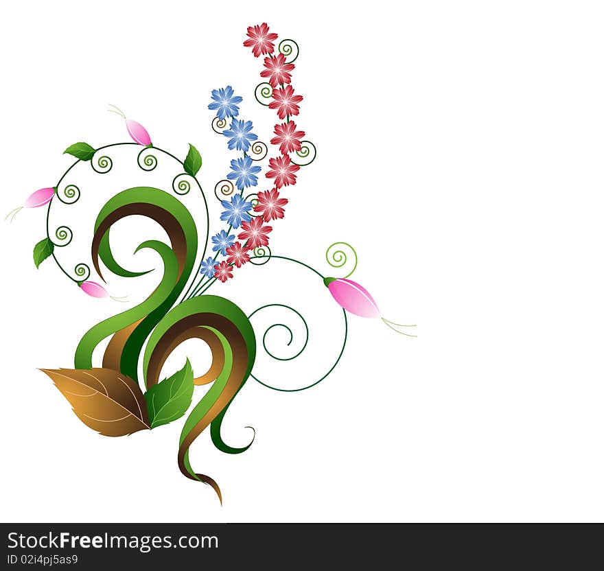 Abstract floral bouquet on white background.  Place for texts and inscriptions.