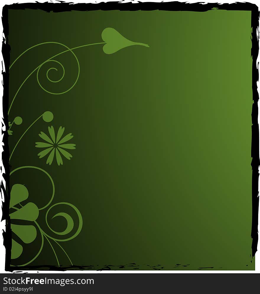 Dark green floral background. Place for texts and inscriptions.