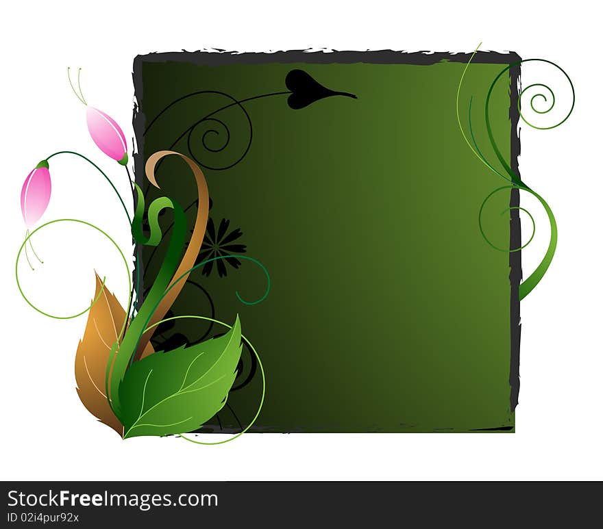 Pink flowers on an emerald background. Abstract floral illustration. Pink flowers on an emerald background. Abstract floral illustration.