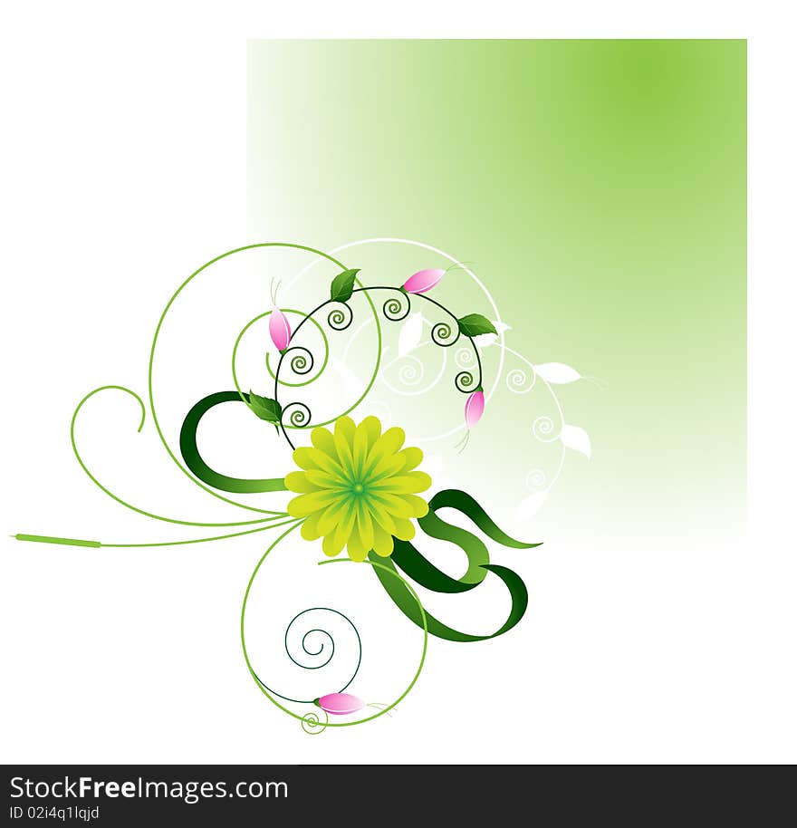 Vegetation pattern of bright wildflowers on a green background. Vegetation pattern of bright wildflowers on a green background