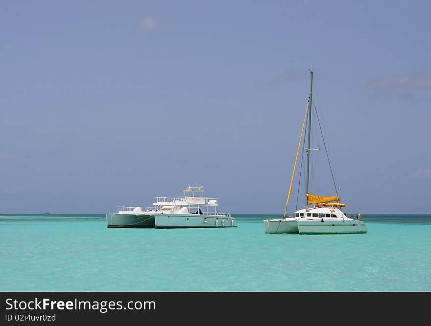 Catamaran in saona beach - caribbean sea