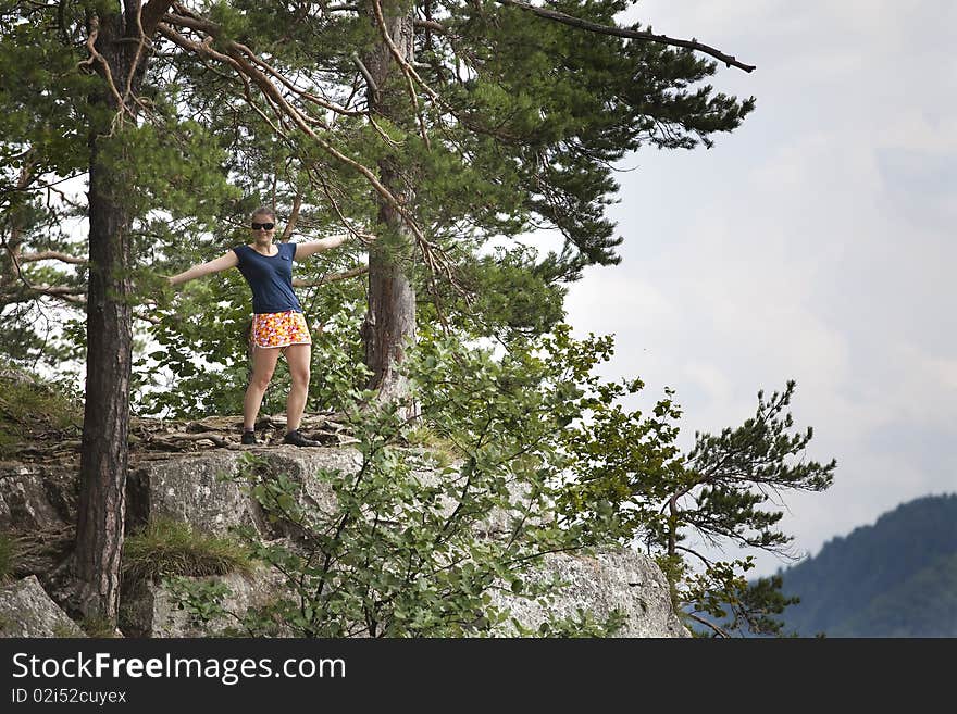 Woman on Tomasovsky Vyhlad - a big rock in Slovak Paradise